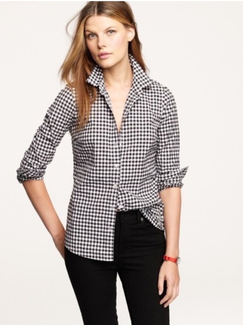 J. Crew Navy and White Gingham Button-Down Pocket Shirt Woman’s XXS | NWOT